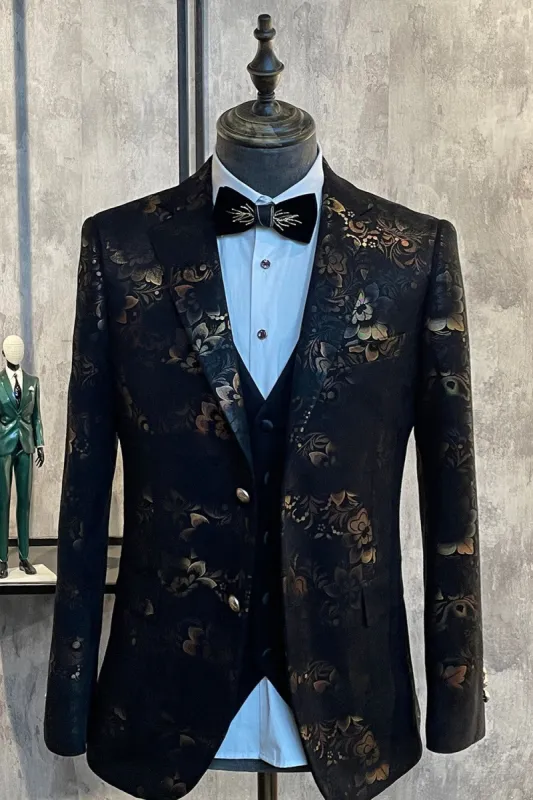 Dark Brown Shawl Lapel Jacquard Men's Prom Blazer sold by Zapaka