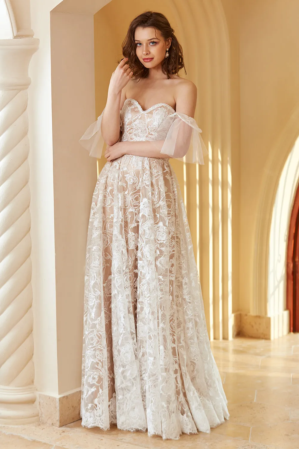 Gorgeous A Line Off the Shoulder White Lace Wedding Dress sold by Zapaka product image thumbnail 4