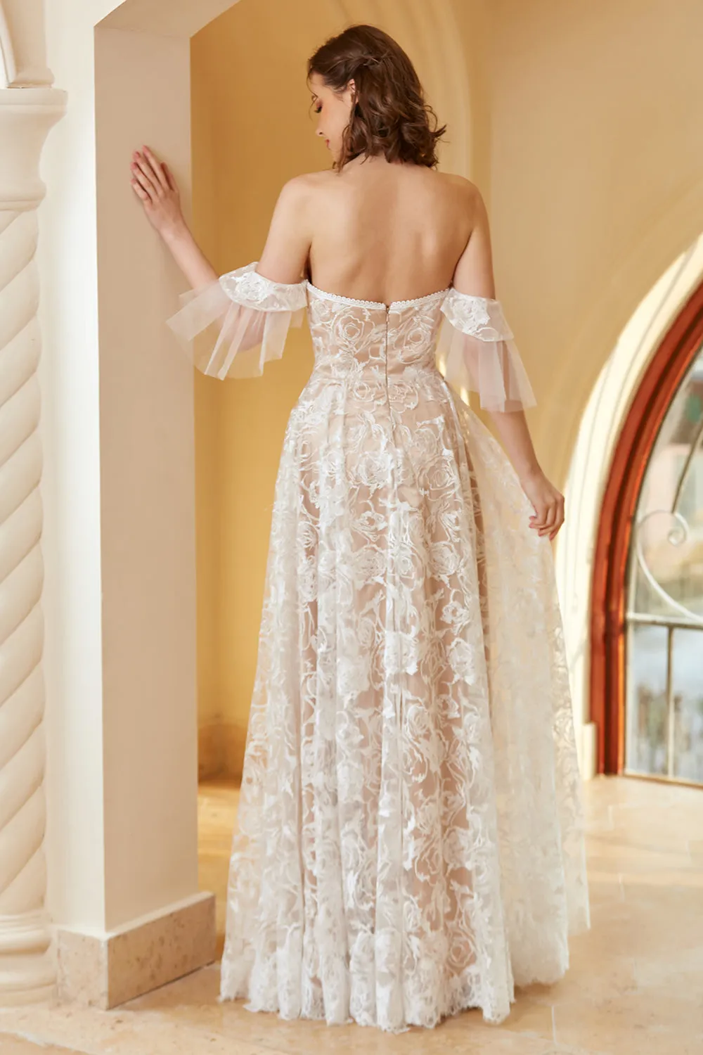Gorgeous A Line Off the Shoulder White Lace Wedding Dress sold by Zapaka product image thumbnail 2
