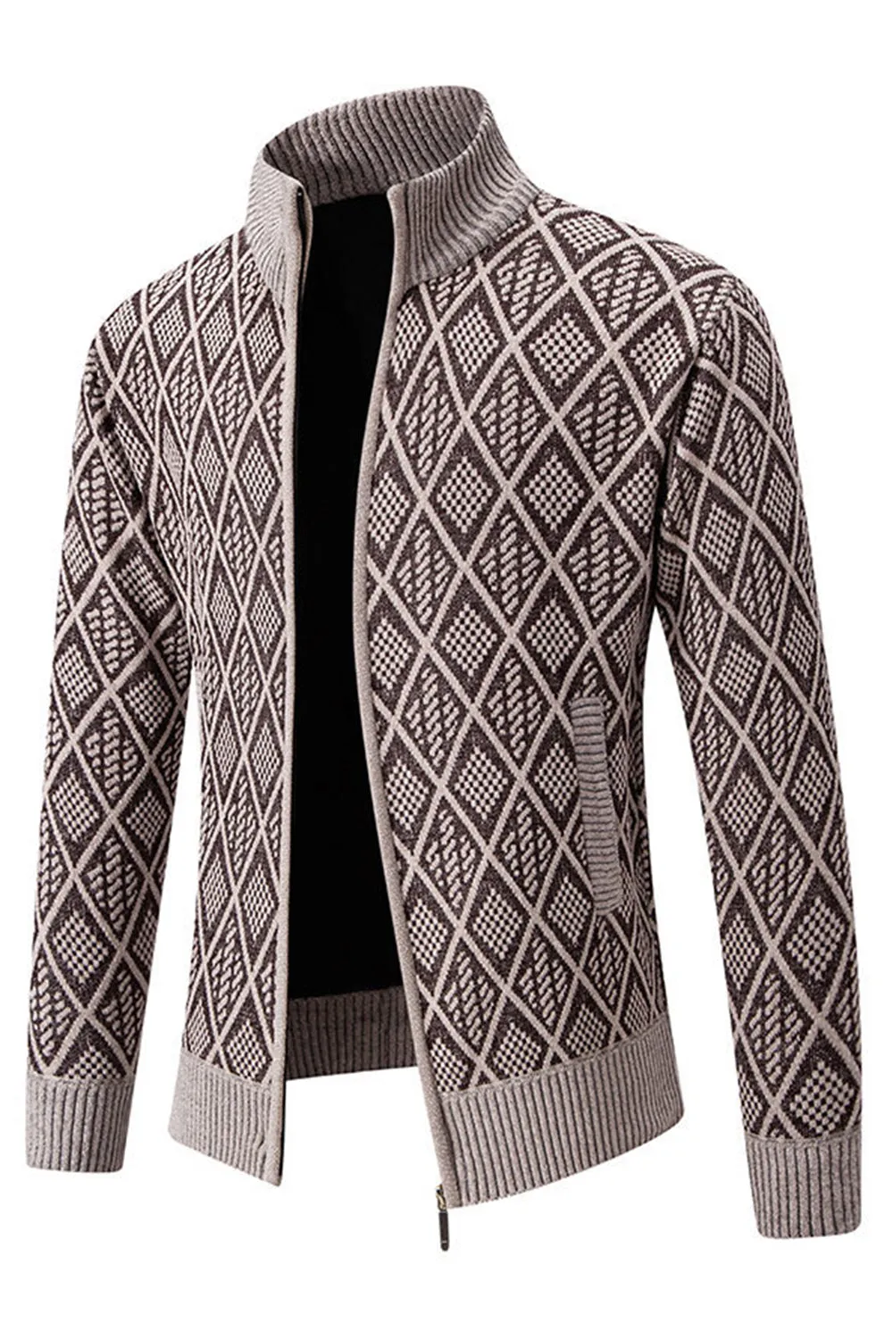 Men's Jacquard Plus Velvet Casual Stand Collar Cardigan Jacket sold by Zapaka product image thumbnail 3