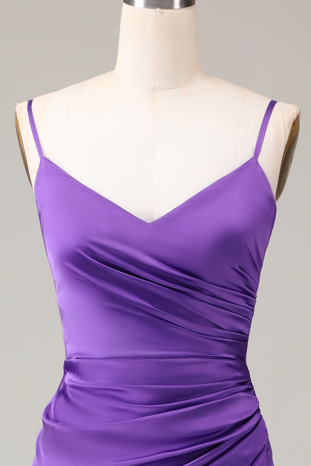 Purple Spaghetti Straps V-neck Sheath Satin Bridesmaid Dress with Slit sold by Zapaka product image thumbnail 4