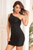 Sheath One Shoulder Black Short Homecoming Dress with Beading sold by Zapaka