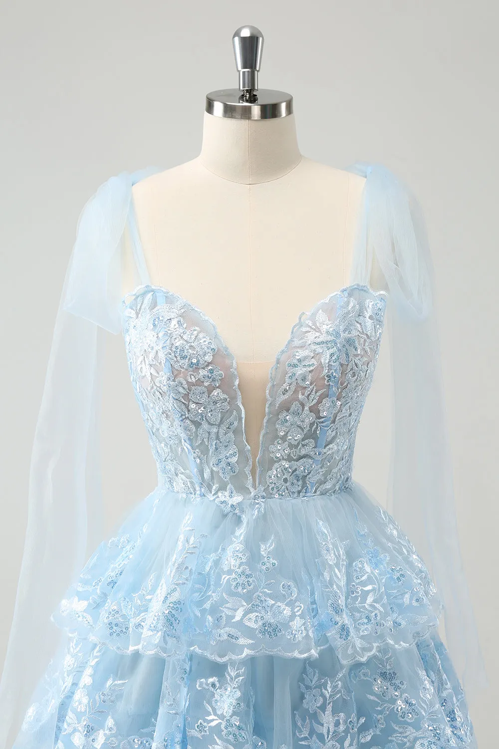 Glitter Blue A Line Embroidery Tiered Homecoming Dress with Appliques sold by Zapaka product image thumbnail 4