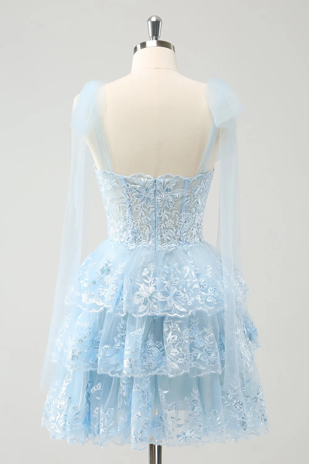 Glitter Blue A Line Embroidery Tiered Homecoming Dress with Appliques sold by Zapaka product image thumbnail 2