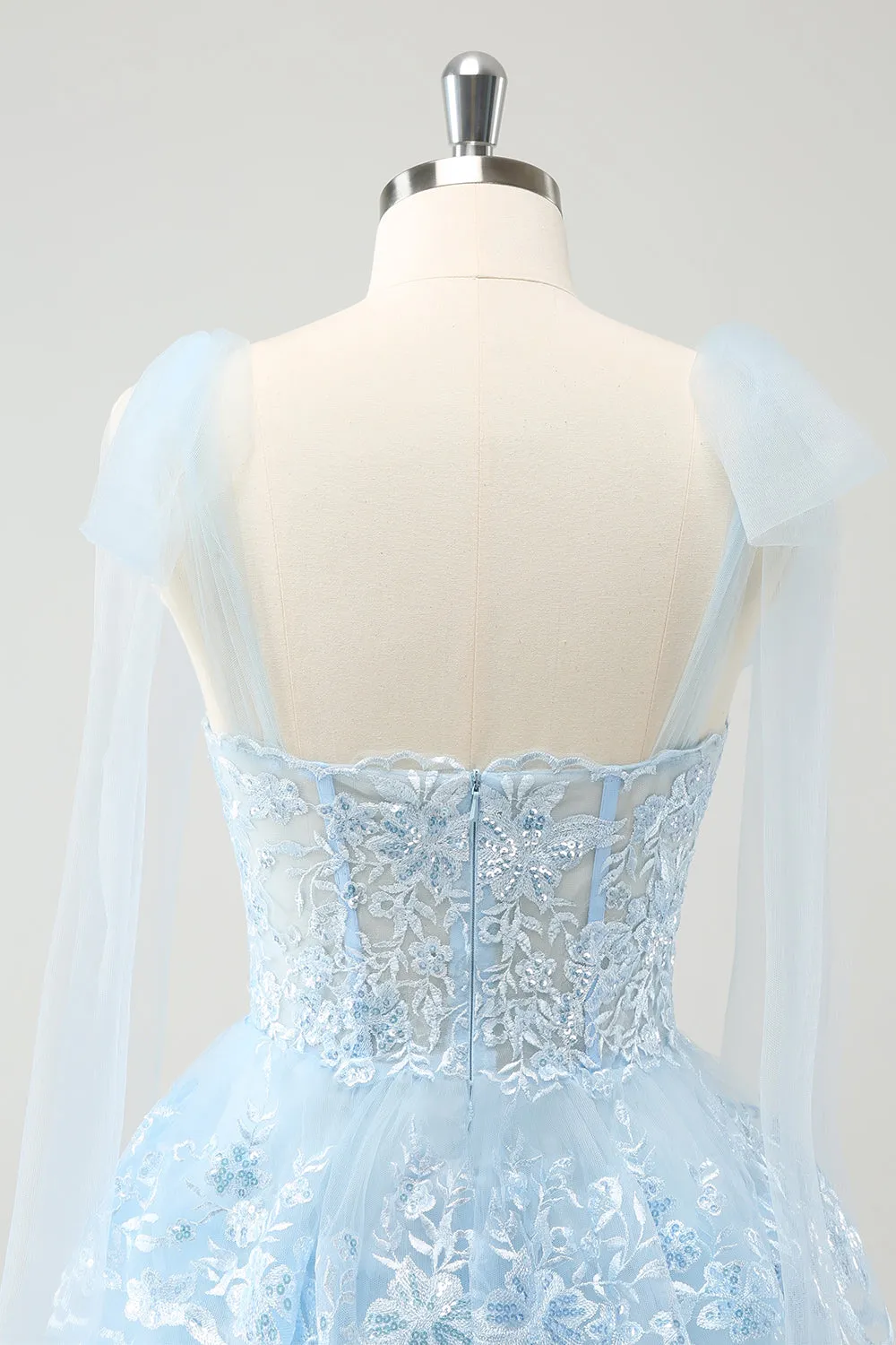 Glitter Blue A Line Embroidery Tiered Homecoming Dress with Appliques sold by Zapaka product image thumbnail 5