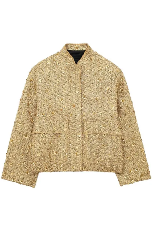 Stylish Golden Sequin Jacket With Pockets sold by Zapaka