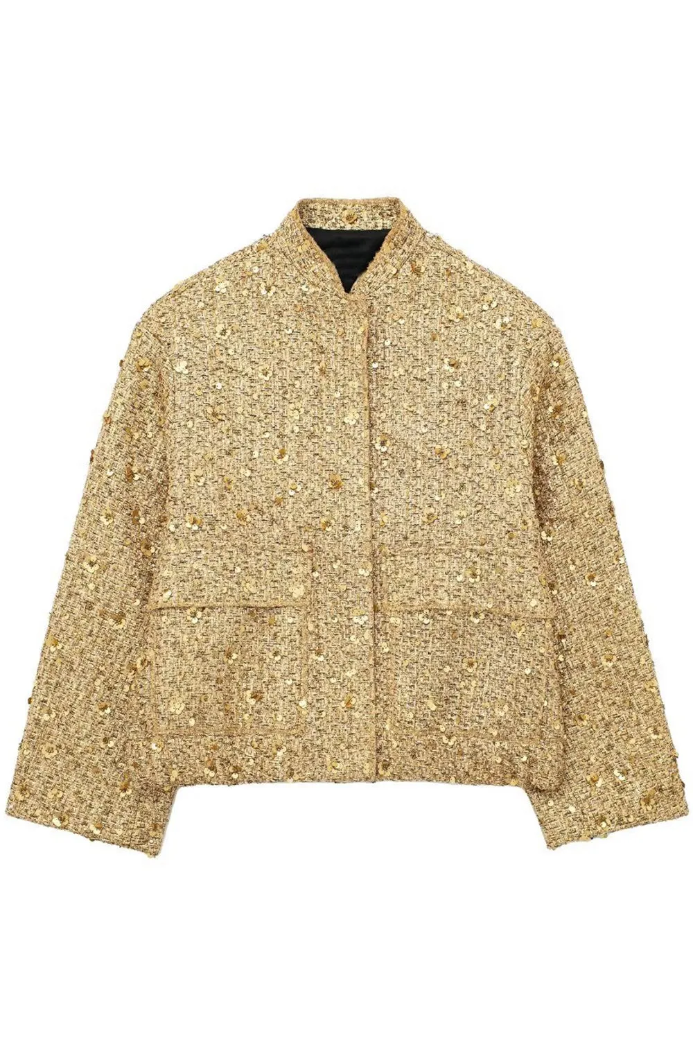 Stylish Golden Sequin Jacket With Pockets sold by Zapaka