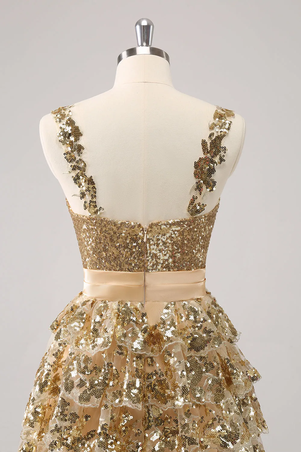 Golden A-Line Spaghetti Straps Sequined Homecoming Dress with Flower sold by Zapaka product image thumbnail 5
