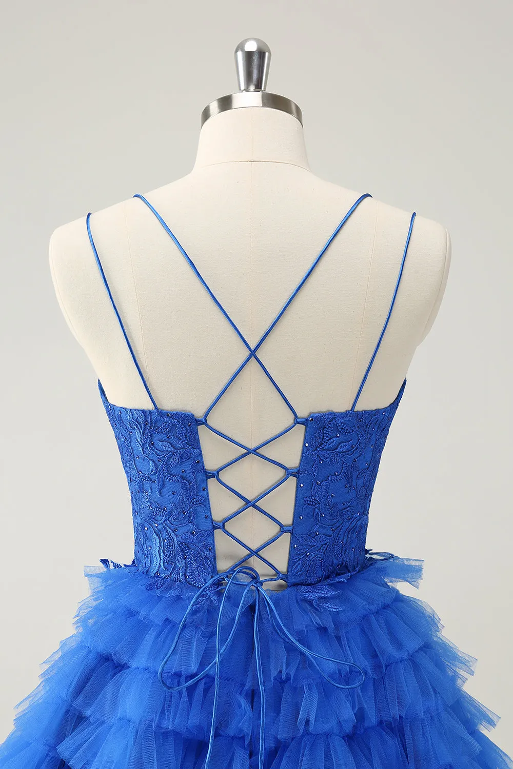 Blue A Line Spaghetti Straps Tulle Cute Homecoming Dress with Ruffles sold by Zapaka product image thumbnail 5