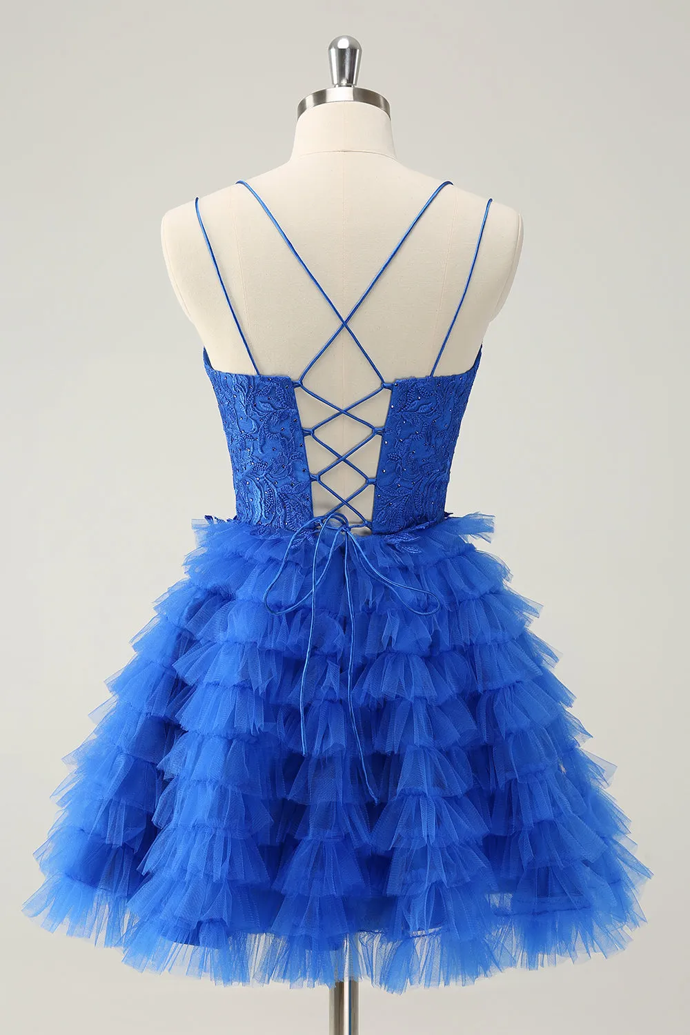 Blue A Line Spaghetti Straps Tulle Cute Homecoming Dress with Ruffles sold by Zapaka product image thumbnail 2