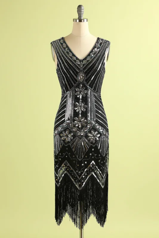 1920s Black Silver Sequins Dress sold by Zapaka