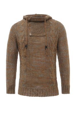 Brown Knitted Sweatshirt Pullover Hoodie Men's Sweater sold by Zapaka