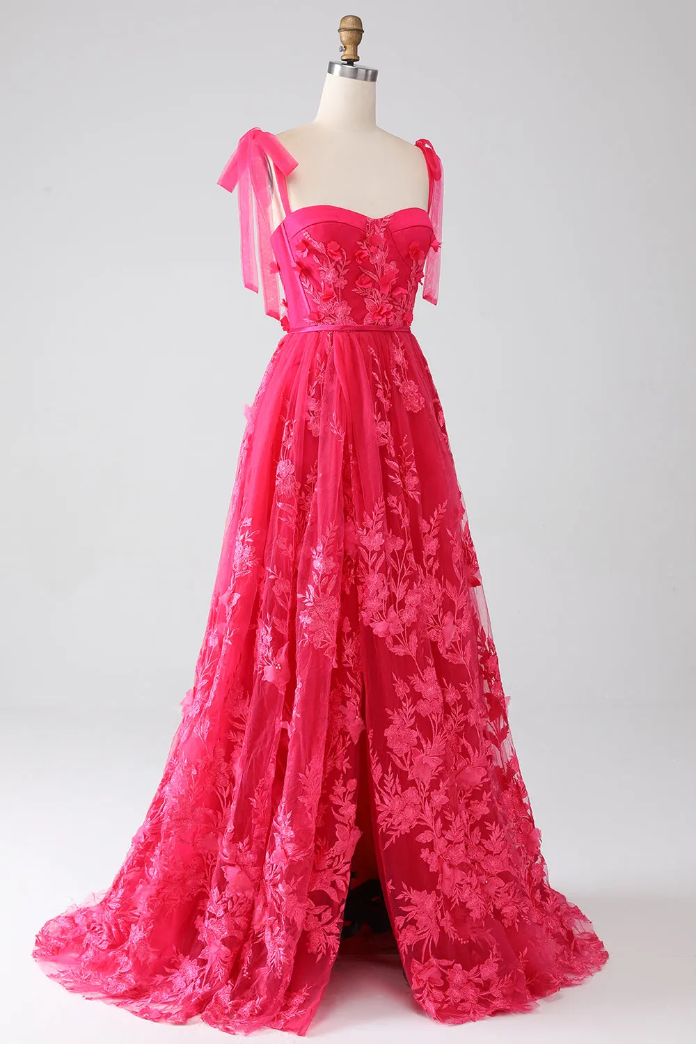 A-Line Spaghetti Straps Fuchsia Long Prom Dress with Slit sold by Zapaka product image thumbnail 3