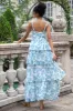 White Blue A Line Corset Tiered Floral Long Wedding Party Guest Dress sold by Zapaka