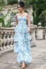 White Blue A Line Corset Tiered Floral Long Wedding Party Guest Dress sold by Zapaka