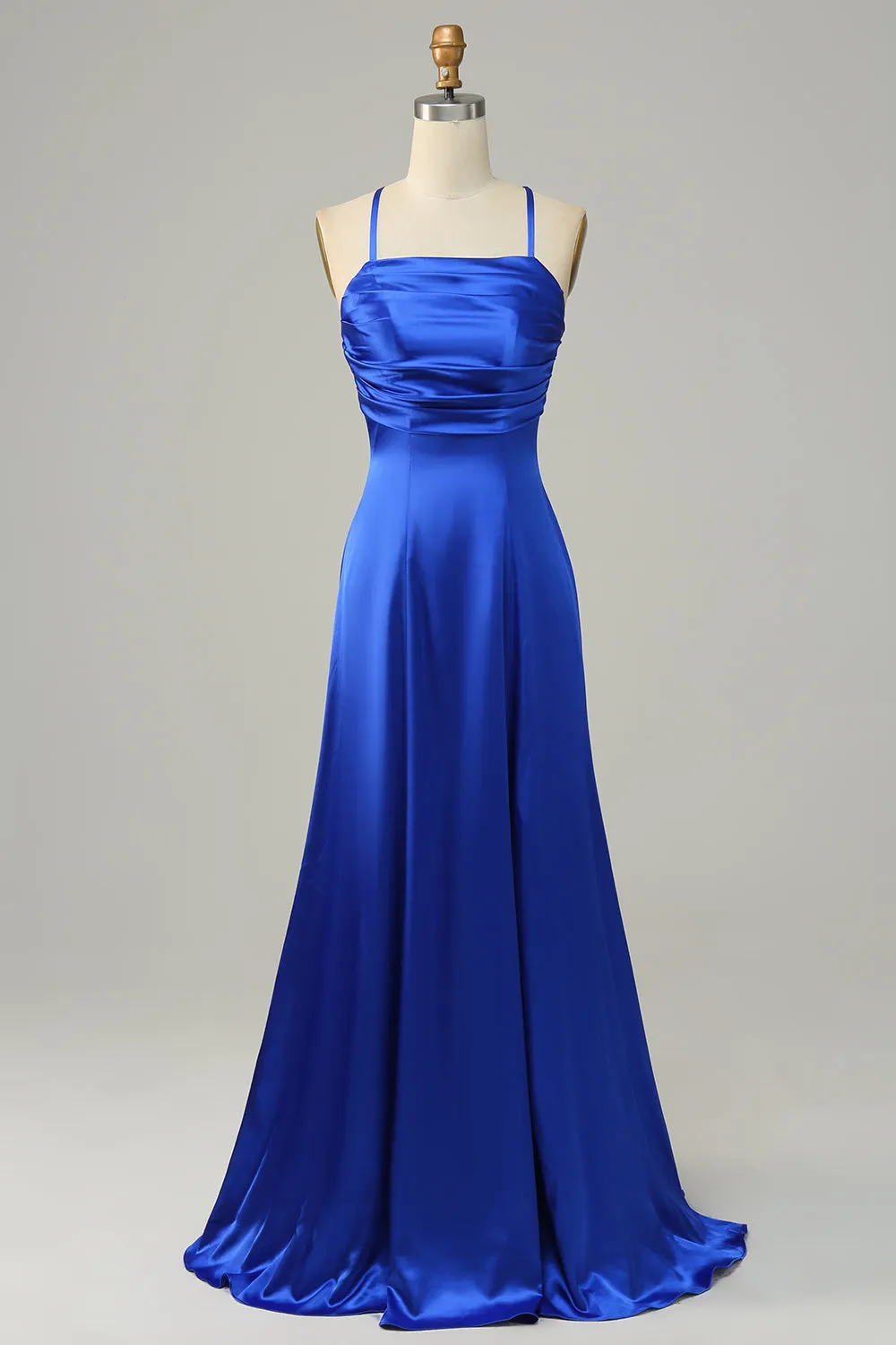 Royal Blue Halter A Line Long Bridesmaid Dress sold by Zapaka