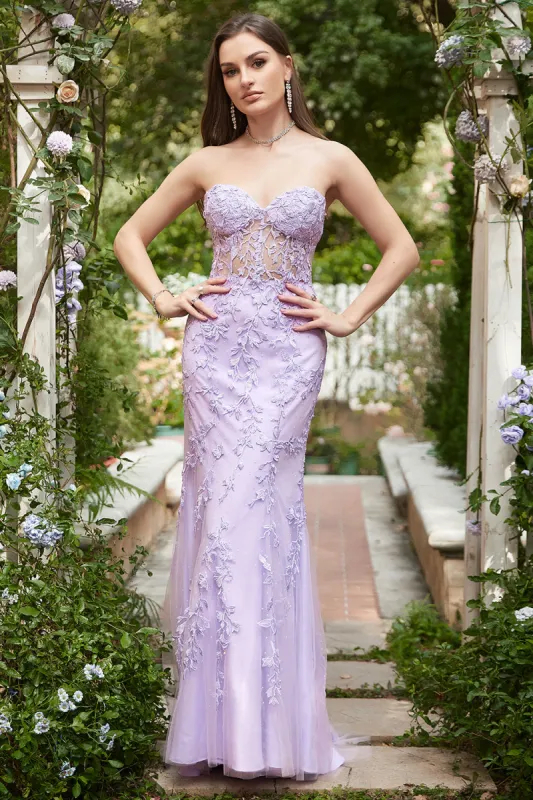 Sweetheart Neck Mermaid Long Purple Prom Dress With Appliques sold by Zapaka