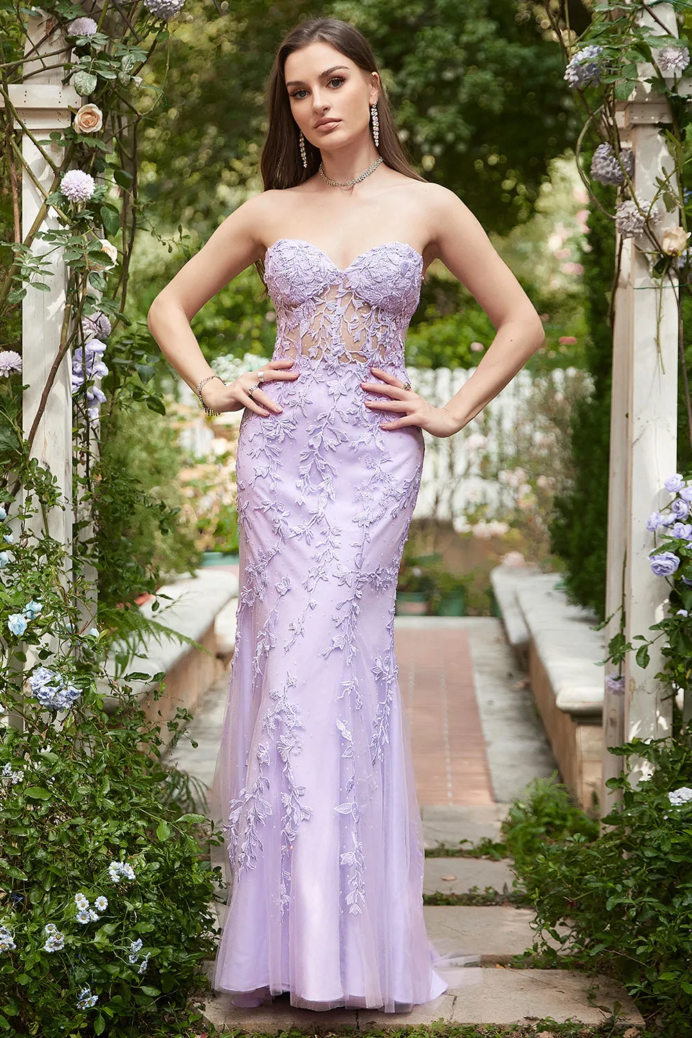 Sweetheart Neck Mermaid Long Purple Prom Dress With Appliques sold by Zapaka