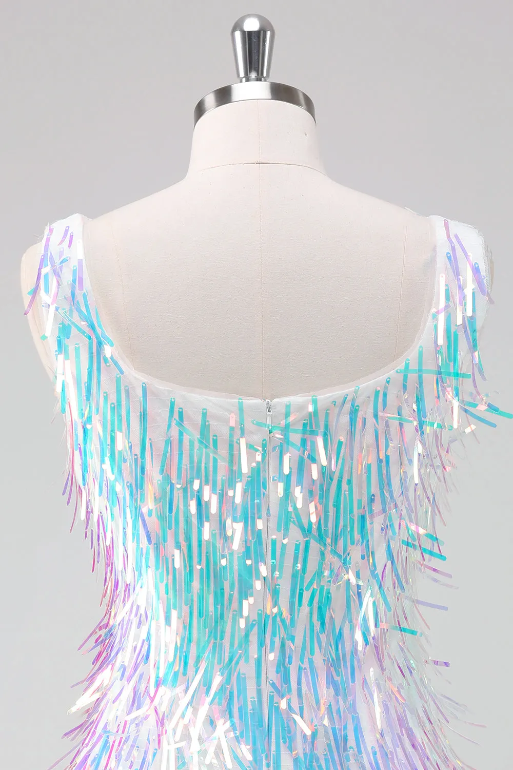 Sparkly White Scoop Neck Tight Short Homecoming Dress with Tassels sold by Zapaka product image thumbnail 5