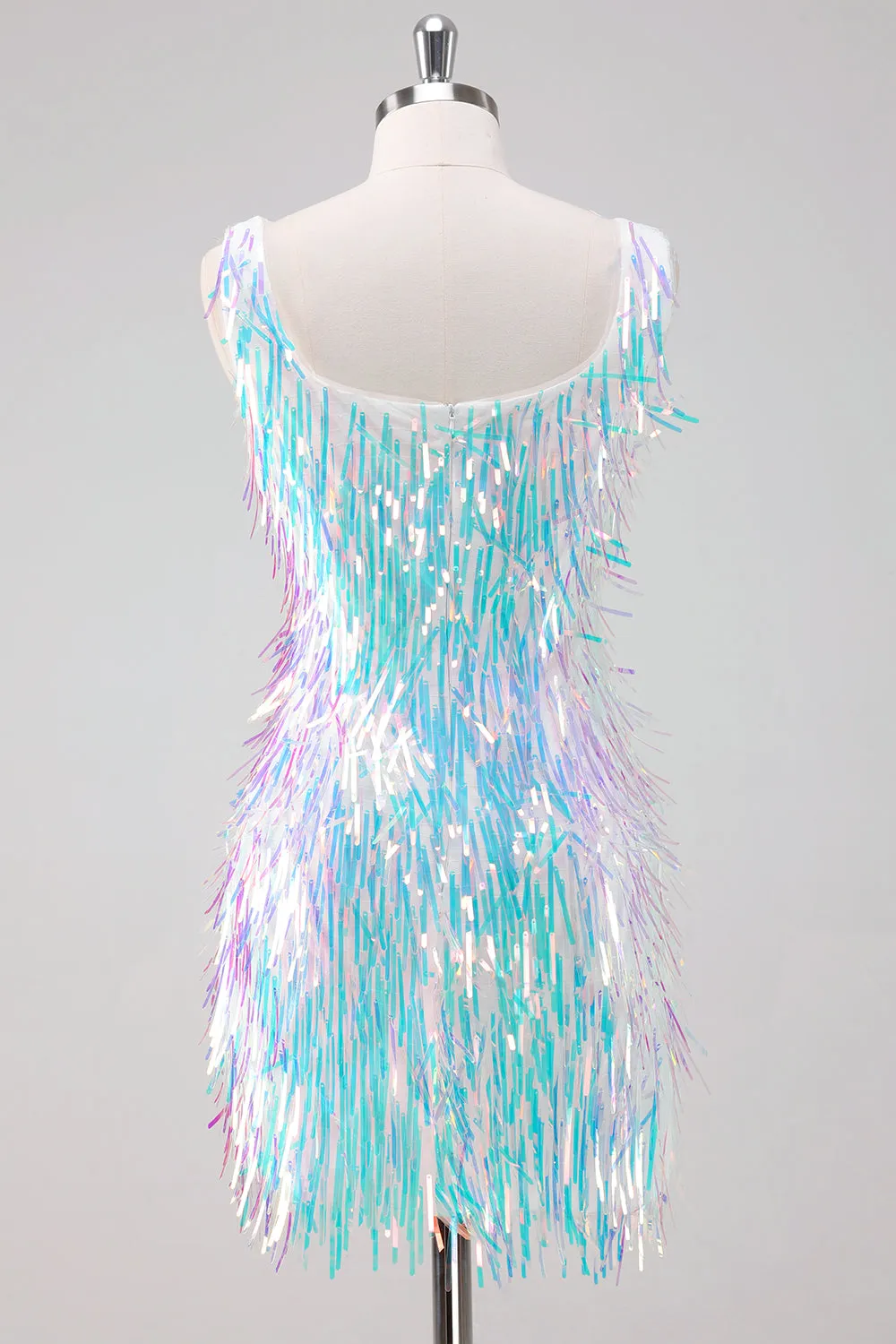 Sparkly White Scoop Neck Tight Short Homecoming Dress with Tassels sold by Zapaka product image thumbnail 2