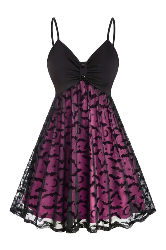 Halloween Spaghetti Straps Bat Black Vintage Dress sold by Zapaka