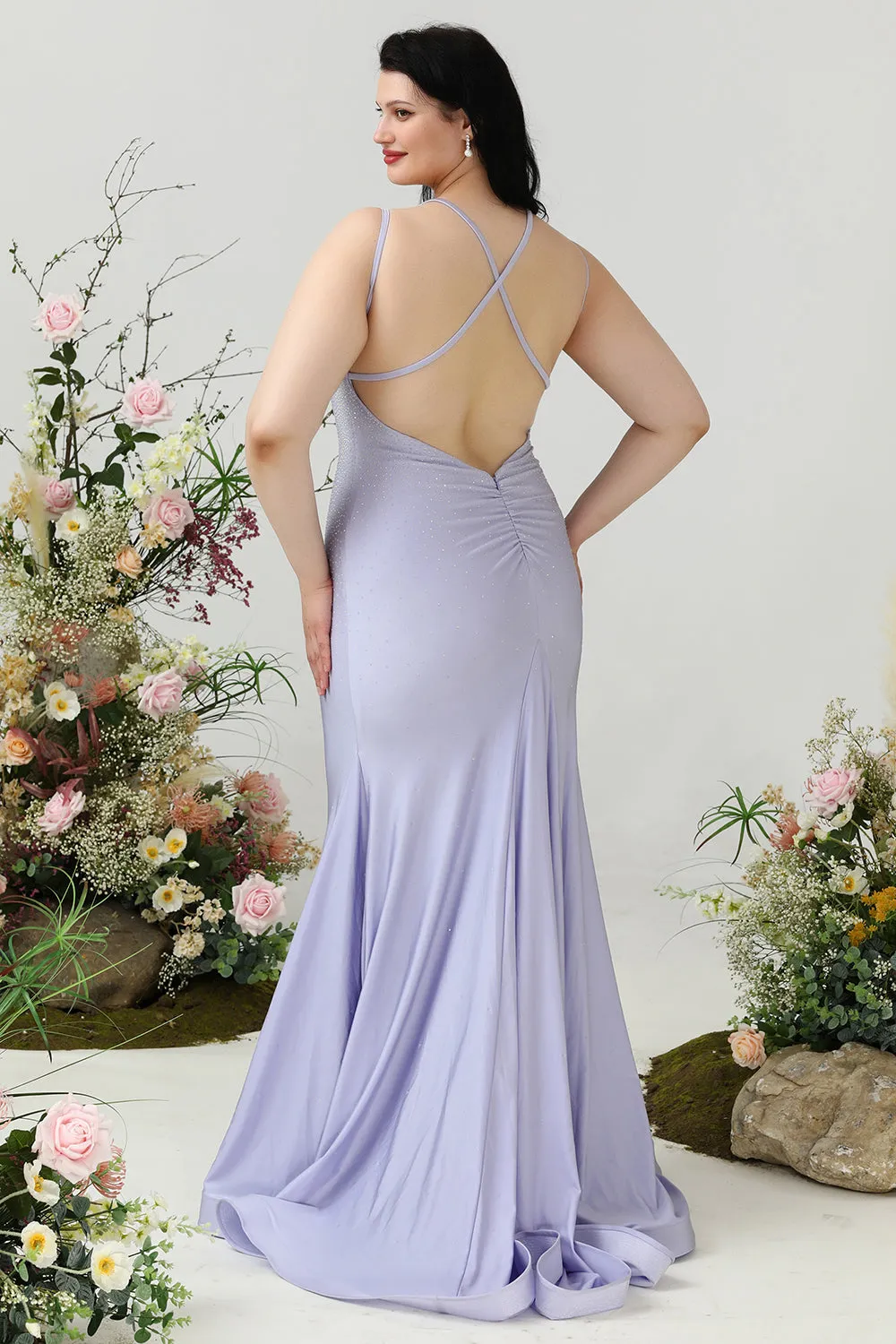 Mermaid Spaghetti Straps Lilac Plus Size Prom Dress with Criss Cross Back sold by Zapaka product image thumbnail 2