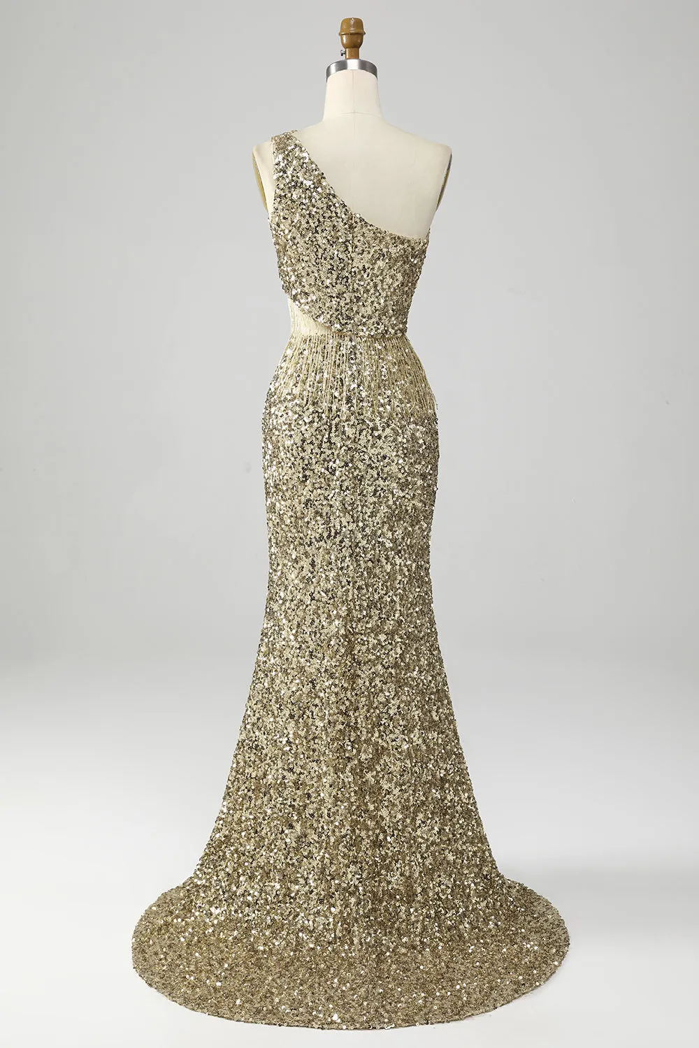 Golden One Shoulder Fringe Sequin Prom Dress With Slit sold by Zapaka product image thumbnail 2