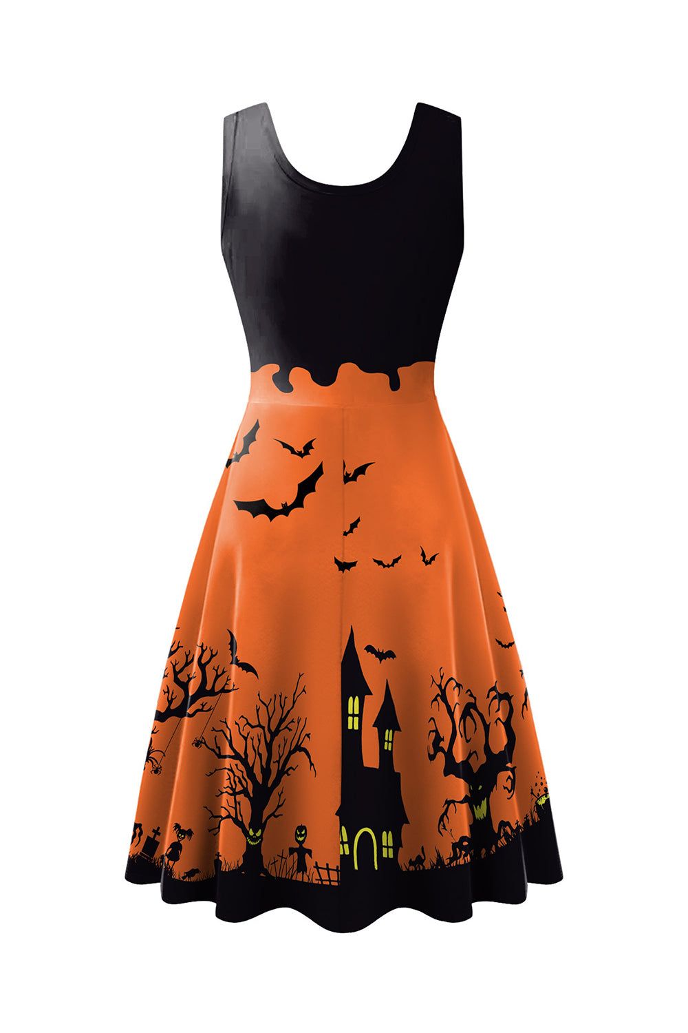 Orange Castle Pattern Halloween Sleeveless A-line Dress sold by Zapaka product image thumbnail 2