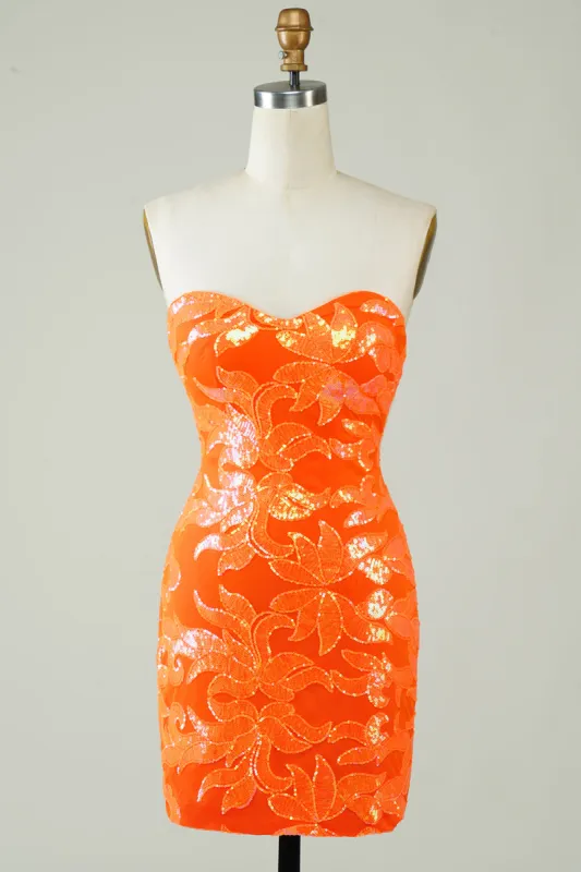 Strapless Orange Tight Homecoming Dress sold by Zapaka