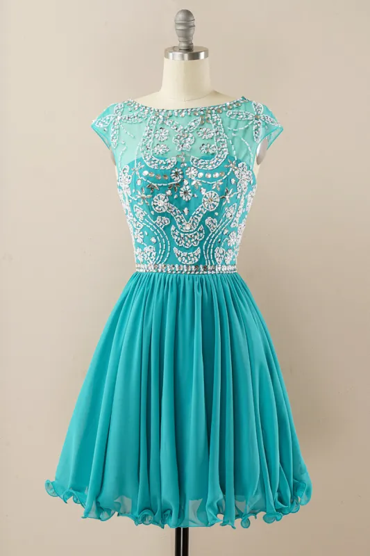 Turquoise Beaded Sleeveless Homecoming Dress made by Zapaka