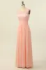 Blush Long Chiffon Lace Bridesmaid Dress sold by Zapaka