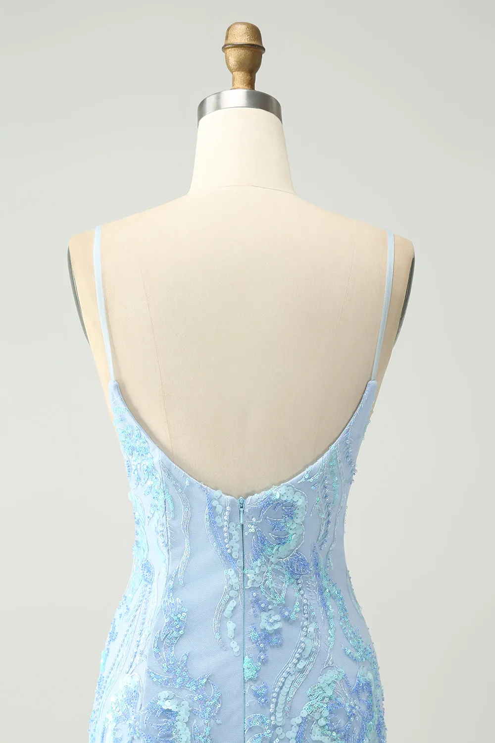 Light Blue Spaghetti Straps Tight Short Homecoming Dress with Sequins sold by Zapaka product image thumbnail 5