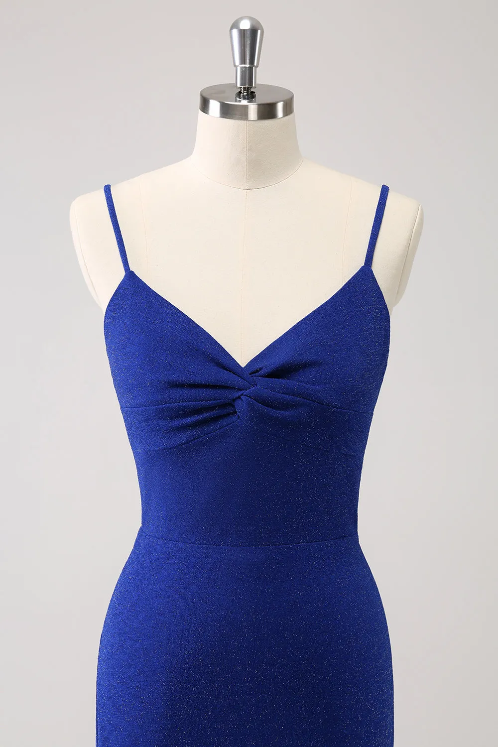 Dark Blue Sparkly Twist Front Mermaid Wedding Guest Dress with Slit sold by Zapaka product image thumbnail 4