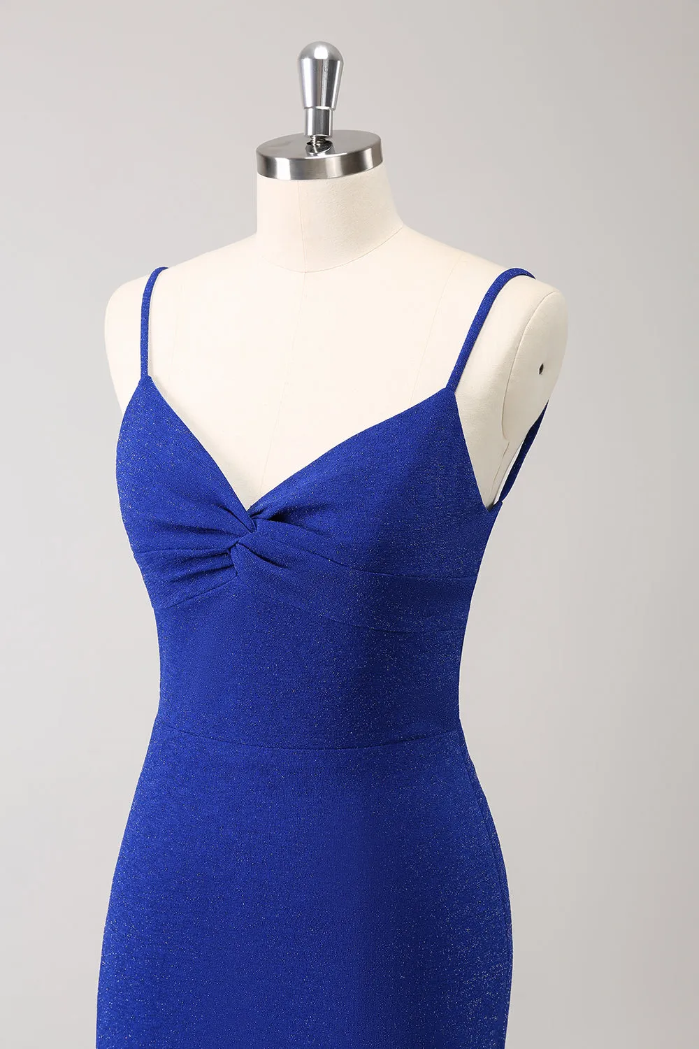 Dark Blue Sparkly Twist Front Mermaid Wedding Guest Dress with Slit sold by Zapaka product image thumbnail 5