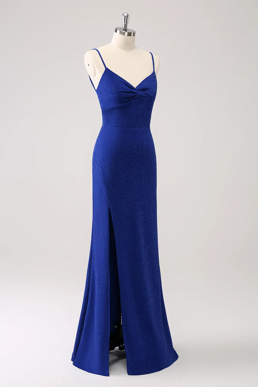 Dark Blue Sparkly Twist Front Mermaid Wedding Guest Dress with Slit sold by Zapaka product image thumbnail 3