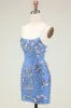 Sparkly Sheath Spaghetti Straps Grey Blue Sequins Short Homecoming Dress with Criss Cross Back sold by Zapaka