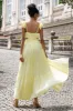Simple Lemon Yellow A Line Pleated Wedding Party Guest Dress with Ruffles sold by Zapaka