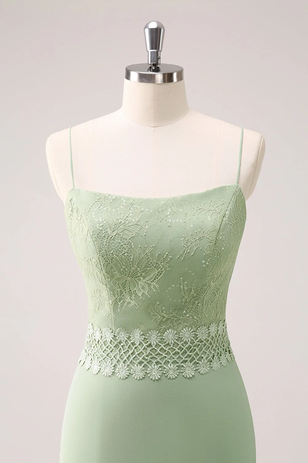 Sheath Green Floral Ruffled Chiffon Bridesmaid Dress with Lace sold by Zapaka product image thumbnail 4