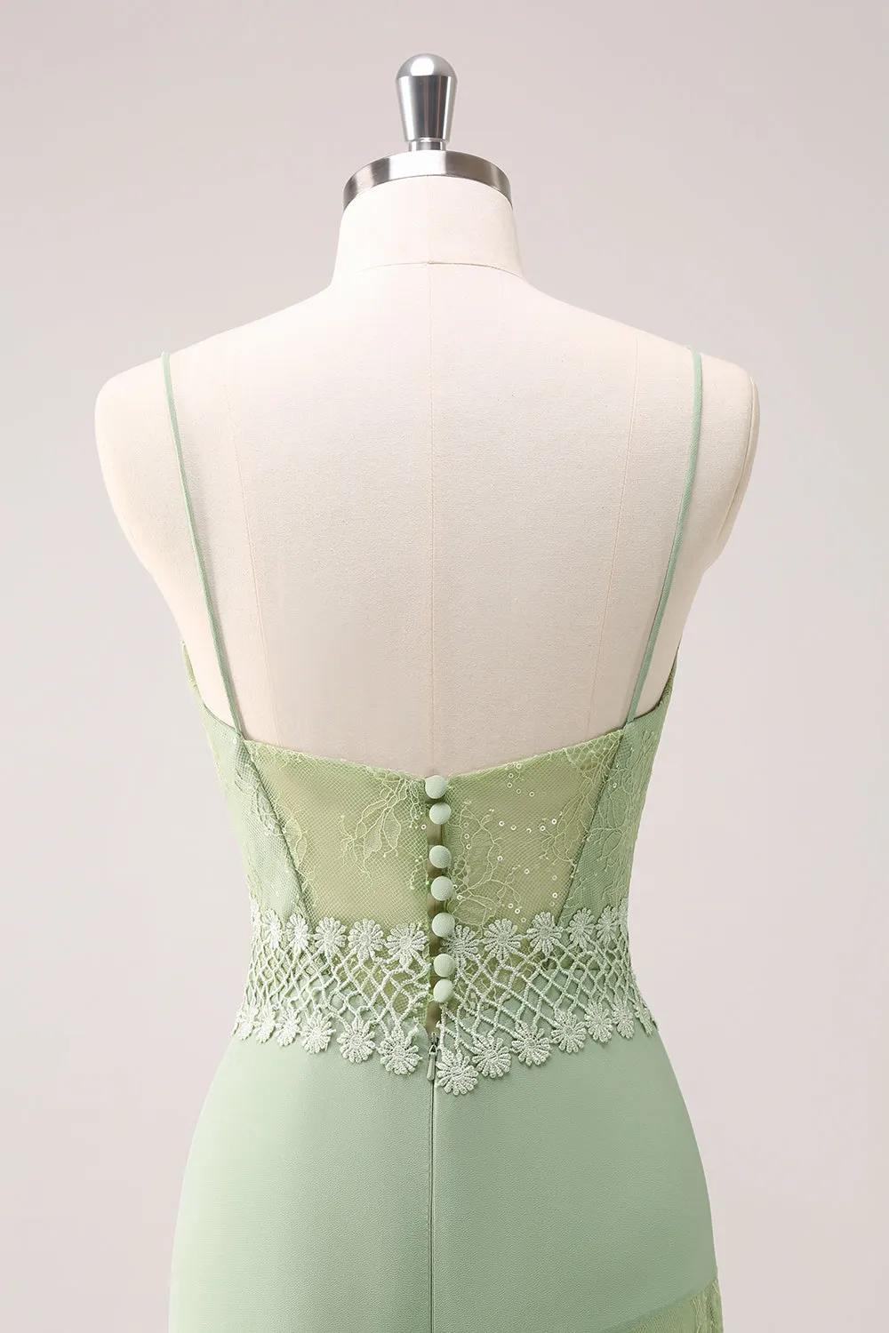 Sheath Green Floral Ruffled Chiffon Bridesmaid Dress with Lace sold by Zapaka product image thumbnail 5