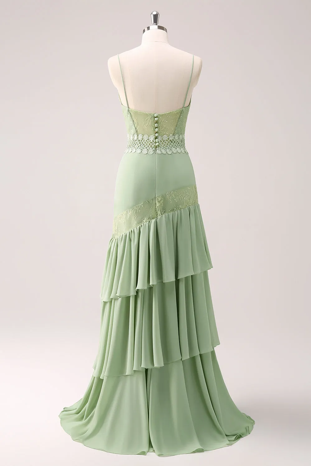 Sheath Green Floral Ruffled Chiffon Bridesmaid Dress with Lace sold by Zapaka product image thumbnail 2