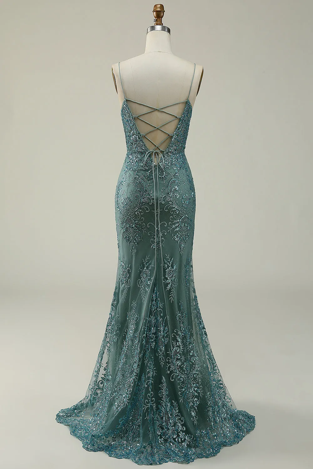 Mermaid Spaghetti Straps Green Long Prom Dress with Split Front sold by Zapaka product image thumbnail 2