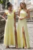 Simple Lemon Yellow A Line Pleated Wedding Party Guest Dress with Ruffles sold by Zapaka