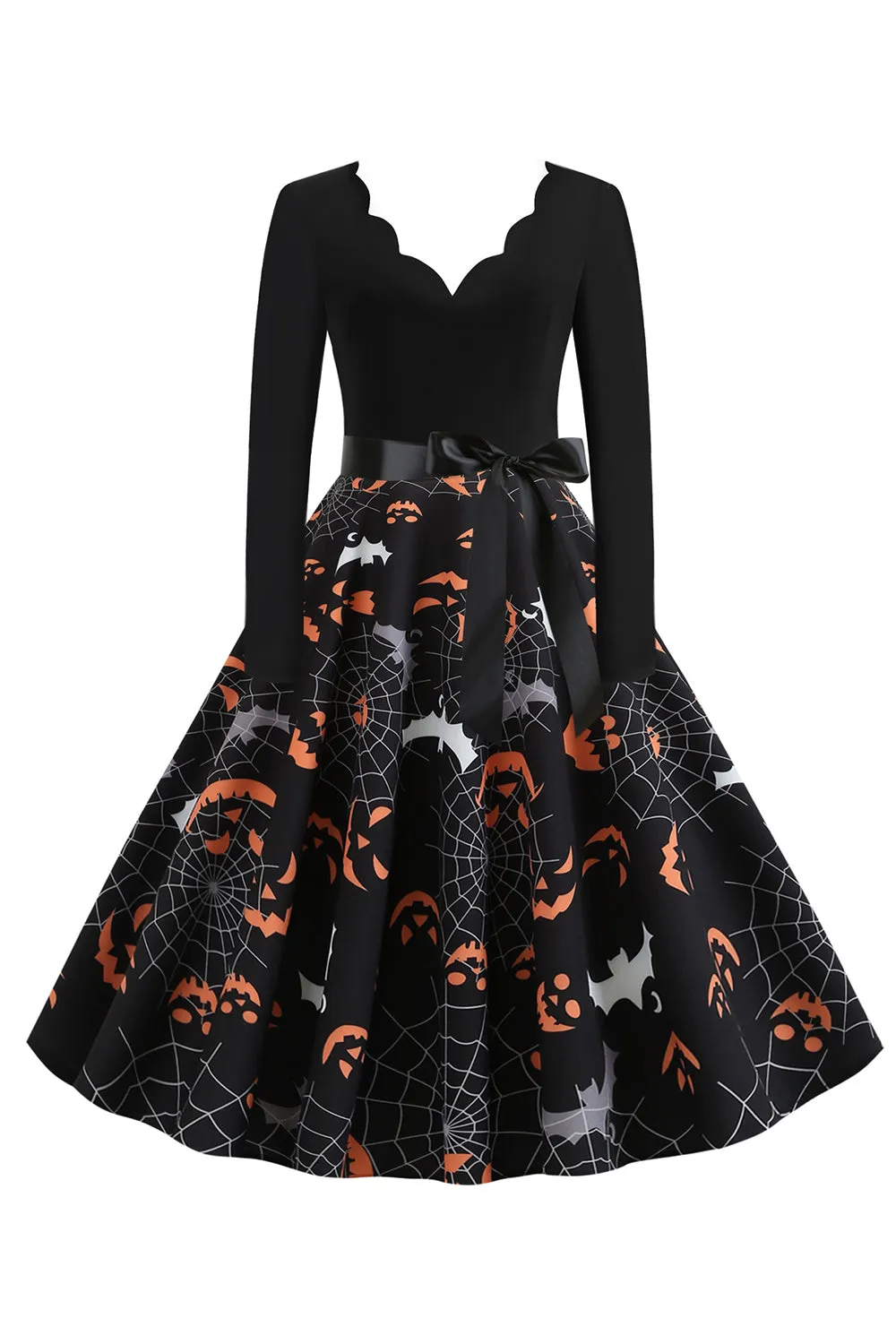 V Neck Black Halloween Vintage Dress with Long Sleeves sold by Zapaka