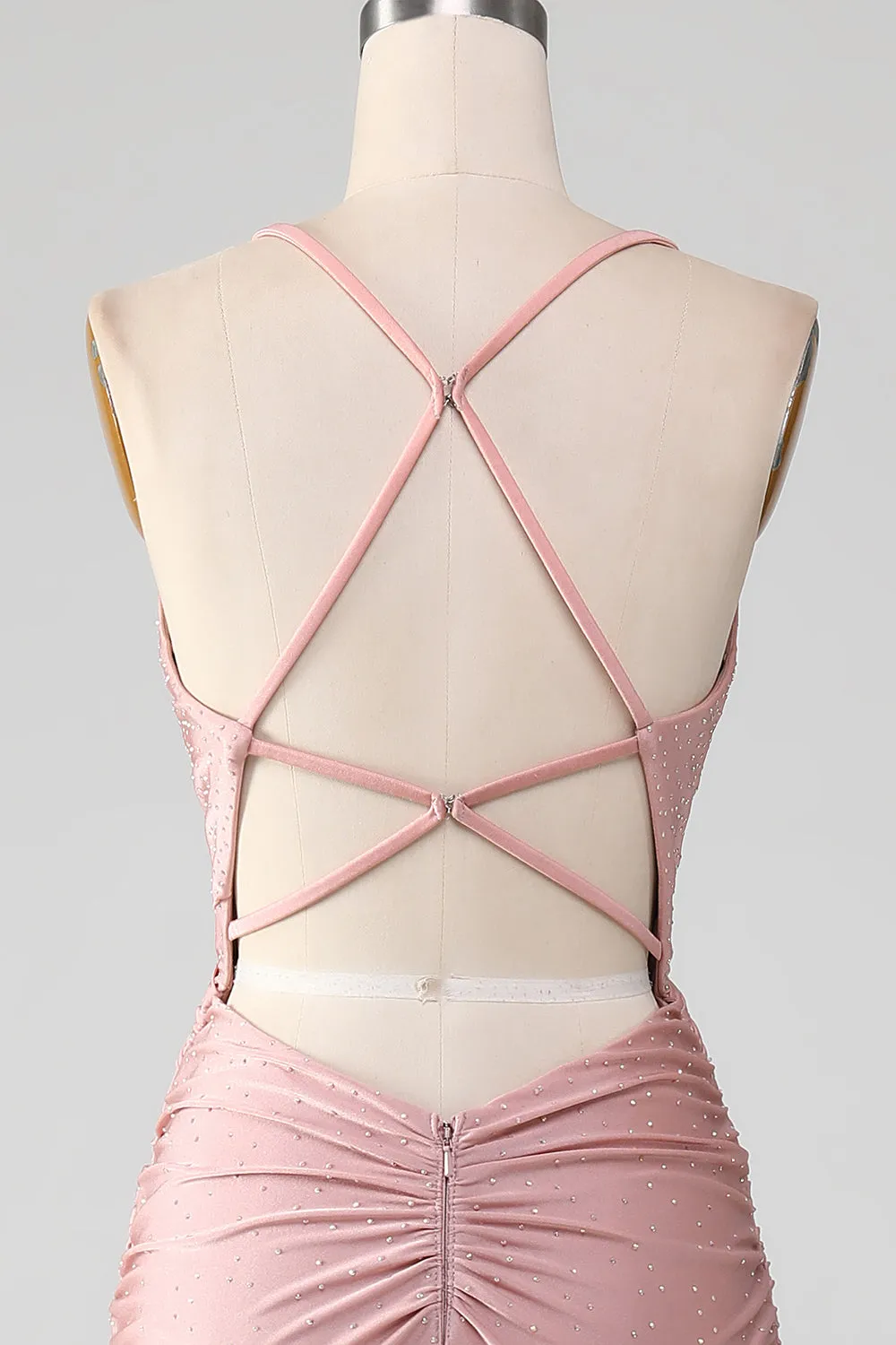 Sparkly Blush Beaded Long Mermaid Prom Dress sold by Zapaka product image thumbnail 5