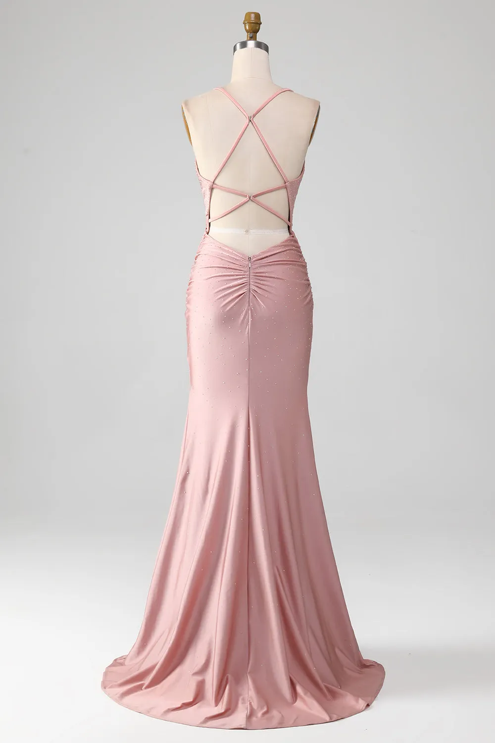 Sparkly Blush Beaded Long Mermaid Prom Dress sold by Zapaka product image thumbnail 2