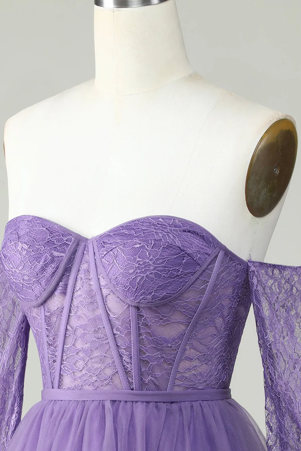 A Line Off the Shoulder Purple Corset Homecoming Dress with Long Sleeves sold by Zapaka product image thumbnail 5