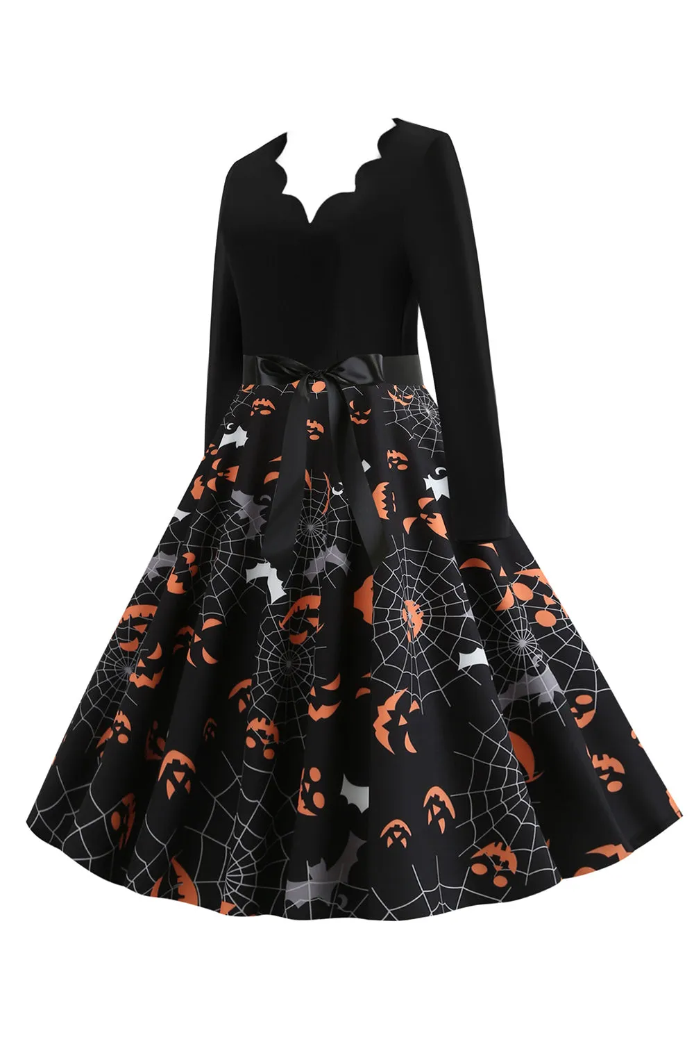 V Neck Black Halloween Vintage Dress with Long Sleeves sold by Zapaka product image thumbnail 3