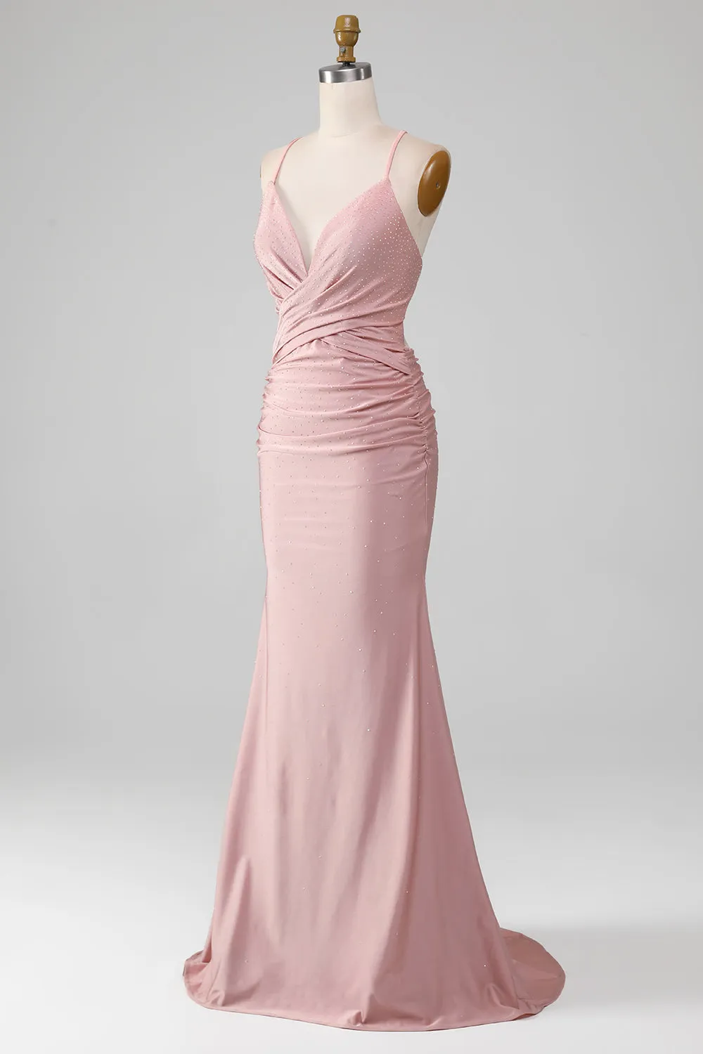 Sparkly Blush Beaded Long Mermaid Prom Dress sold by Zapaka product image thumbnail 3