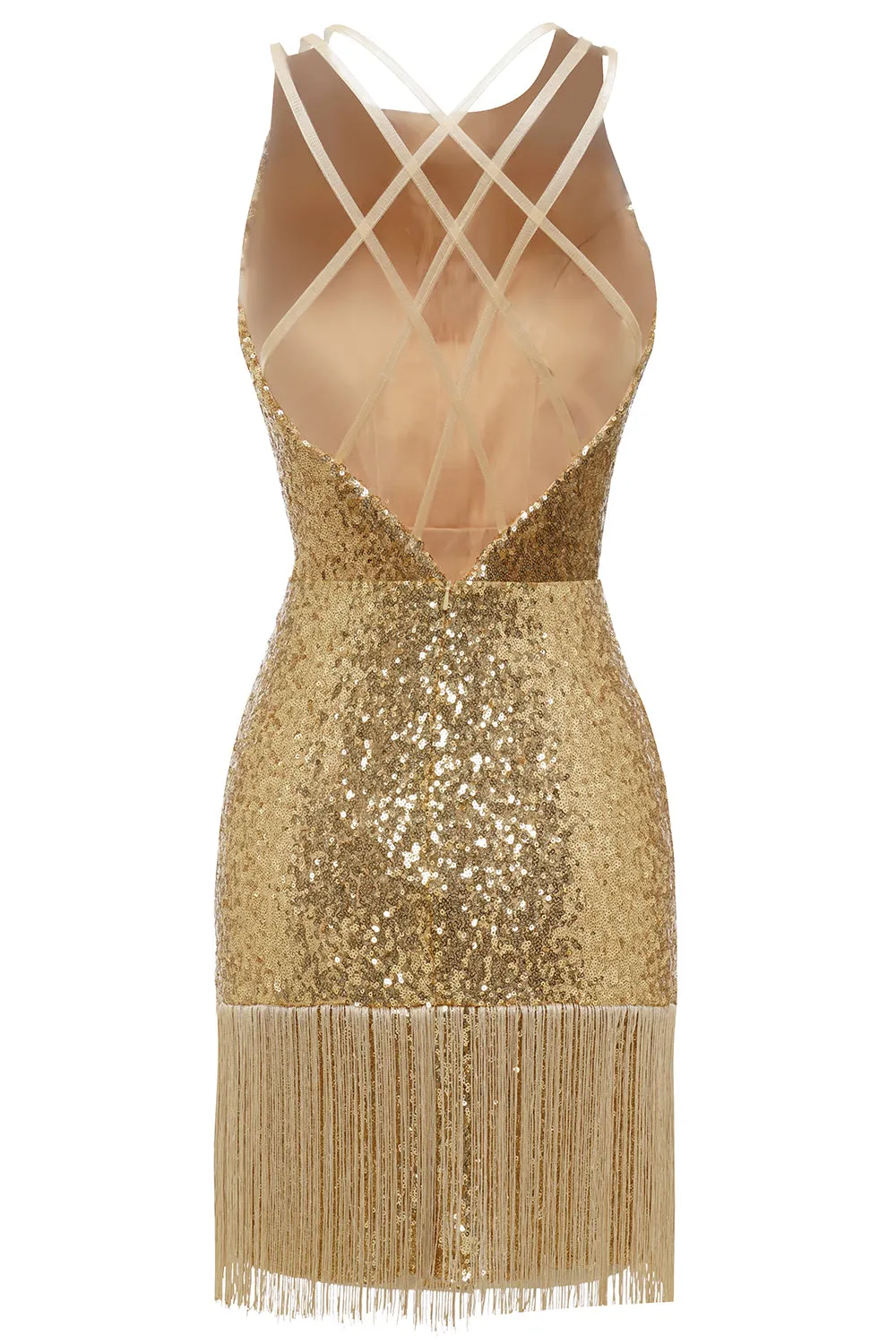 Bodycon Golden Sequins Cocktail Dress Open Back sold by Zapaka product image thumbnail 2