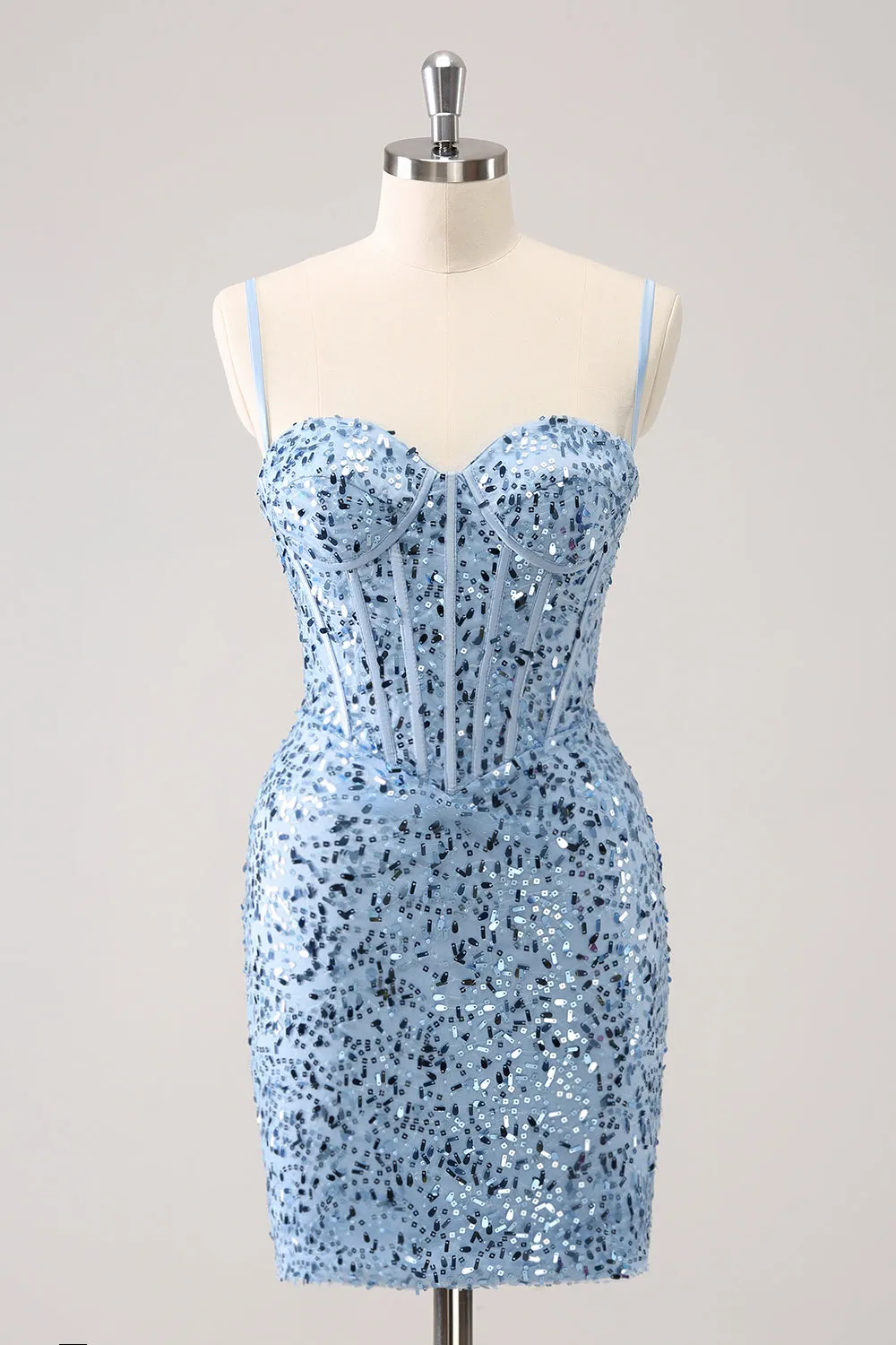 Sparkly Blue Tight Sequins Spaghetti Straps Homecoming Dress sold by Zapaka